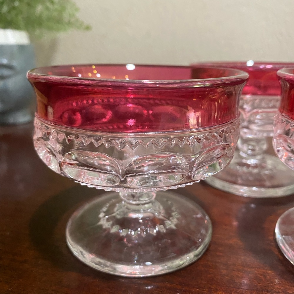 Set of 5, Vintage, Indiana Glass, Kings Crown Ruby Low Footed Desert Dishes